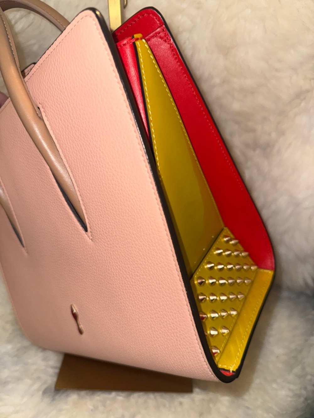 Christian Louboutin Pink Paloma Small Tote with Tan Leather Handles - Picture 10 of 10